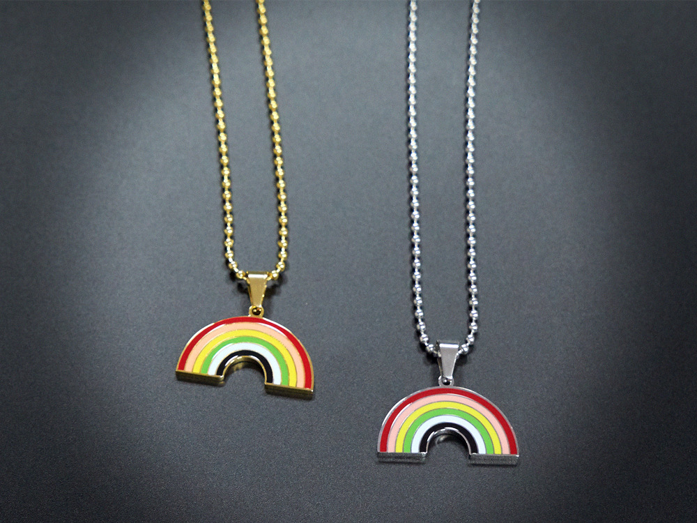 Ins Simple Japanese And Korean Harajuku Personality Net Red Earth Cool Rainbow Necklace Trendy Hip Hop Hiphop Pendant Titanium Steel Pendant display picture 2