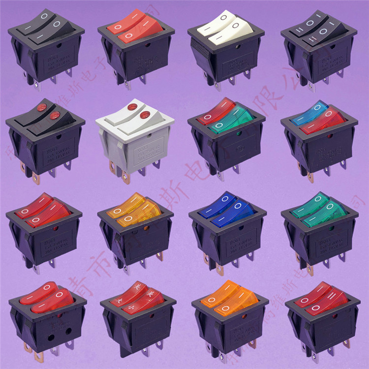 直销船型开关kcd6电源开关4脚双联翘板开关 KCD3双按钮电源开关