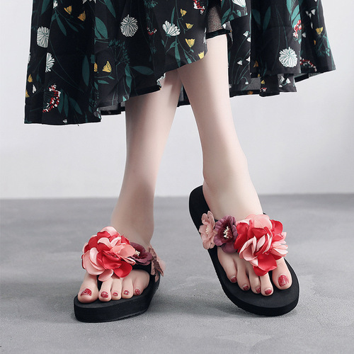 2024 New Ethnic Flower Sandals, One-Piece Outdoor Fashion Non-Slip High Heel Sandals
