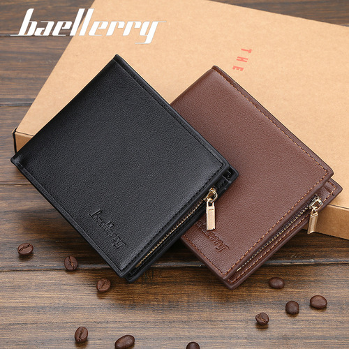 Baellerry Men's Short Business Wallet Korean Style Multi-Card Slot Tri-Fold Money Clip Bag Zipper Purse Wholesale