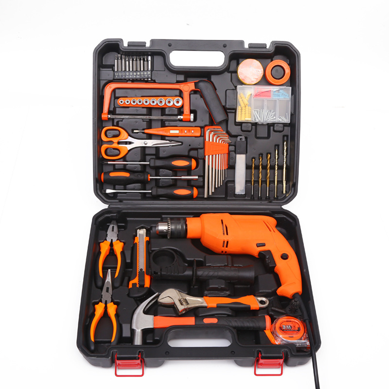 Taladro de mano para el hogar multifunción taladro de impacto traje taladro eléctrico pequeña caja de herramientas conjunto pistola de mano taladro personalización