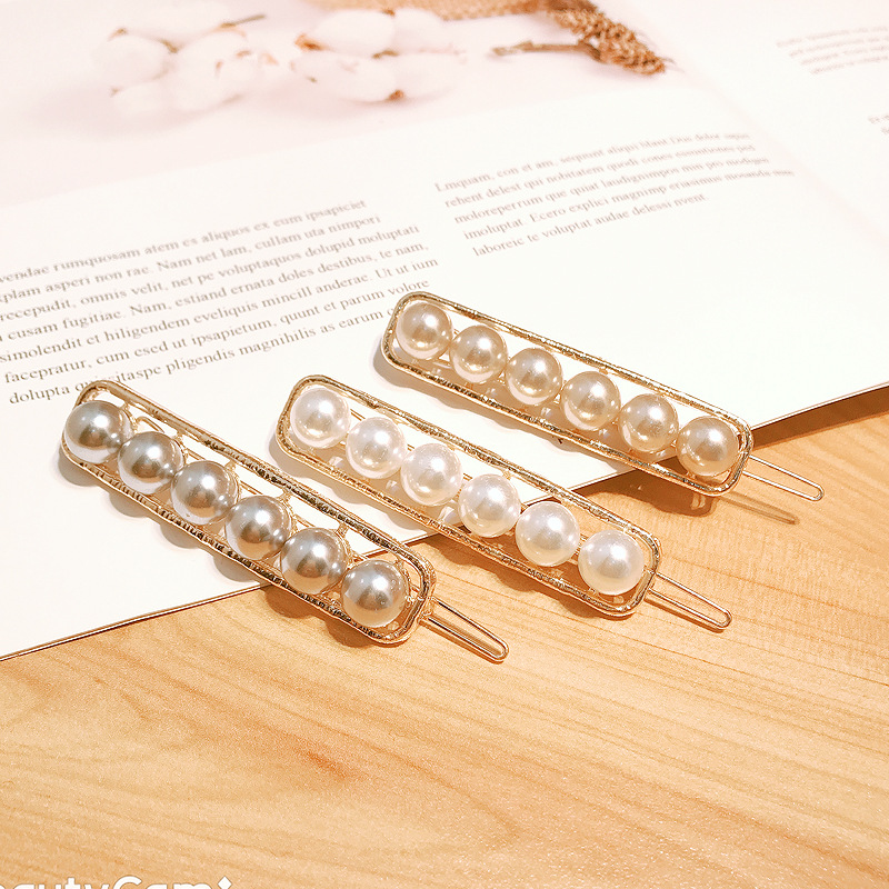 Korean Headdress Adult Section Side Bangs Clip Imitation Pearl Hair Clip Simple Word Clip Wholesale Nihaojewelry display picture 4