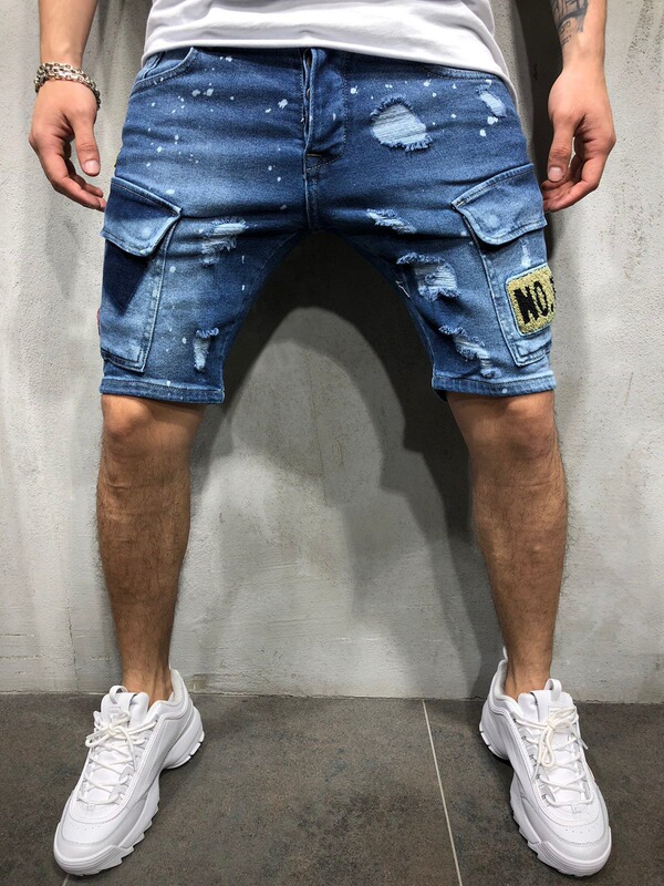 European and American men's jeans New ripped slim-fit men's pants cross-border for European station men's badge pants