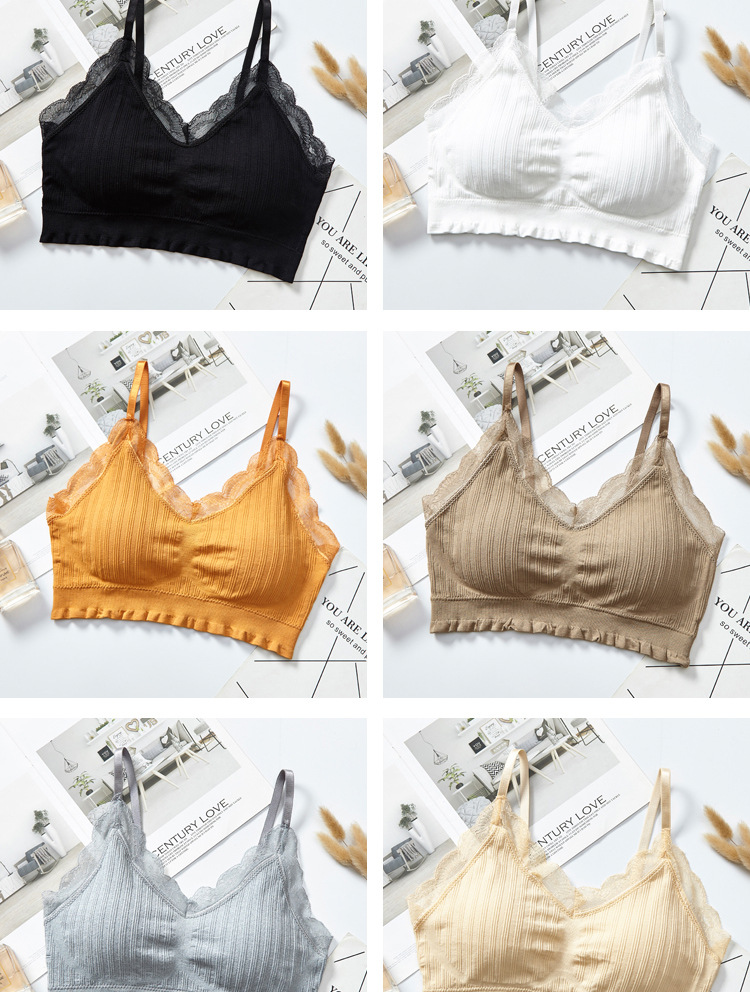2020 new seamless ribbed lace adjustable back-hugging, popular women's bra with chest pads and no steel rings detail image 4