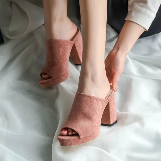 Suede high heel thick heel platform fish mouth slippers women's summer and Korean version versatile foreign trade women's sandals