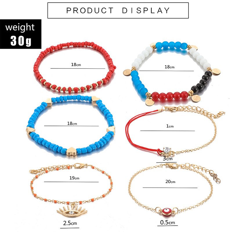 New Fashion Accessories Color Rice Bead Disc Love Eye Anklet Set display picture 4