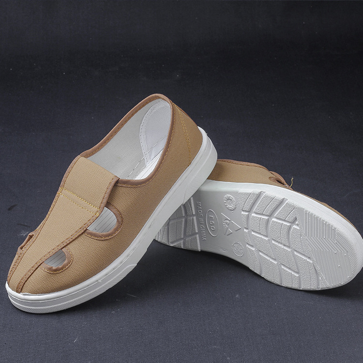 厂家直销  防尘静电鞋优质SPU低帮土黄帆布四孔无尘鞋