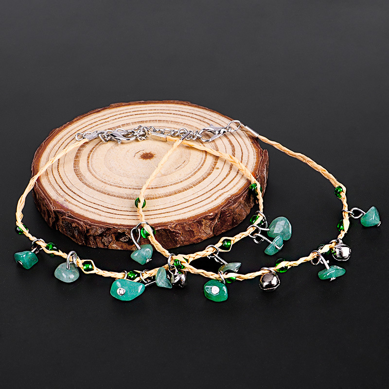 Bohemian Geometric Alloy Straw Braid Artificial Gemstones Womenu0027S Anklet