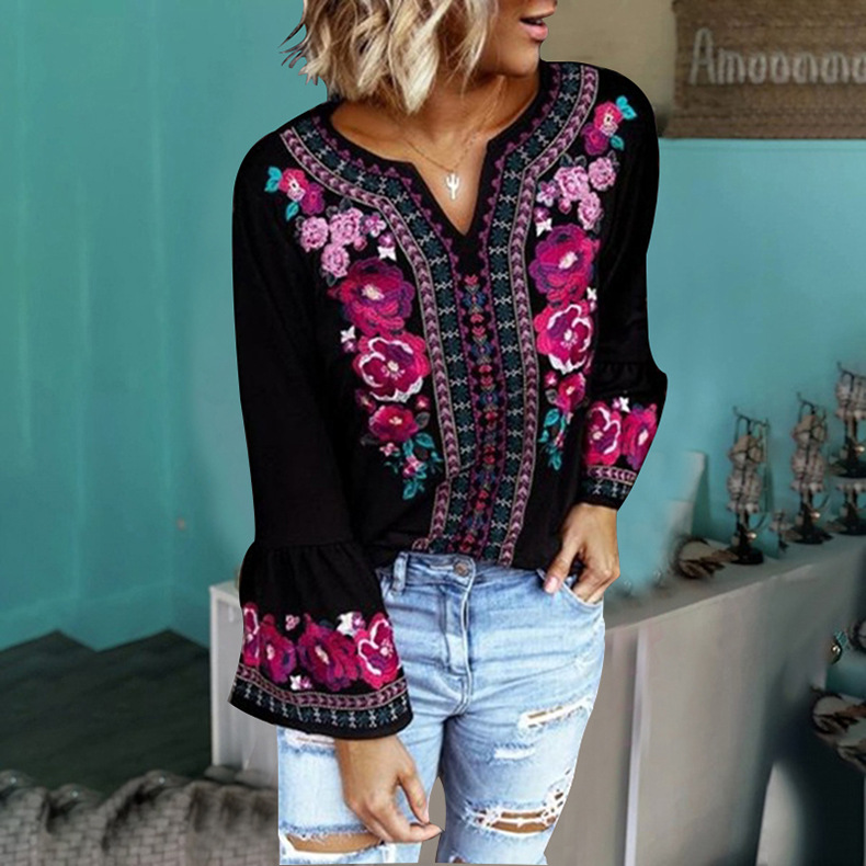 loose long-sleeved printed T-shirt NSKX10149