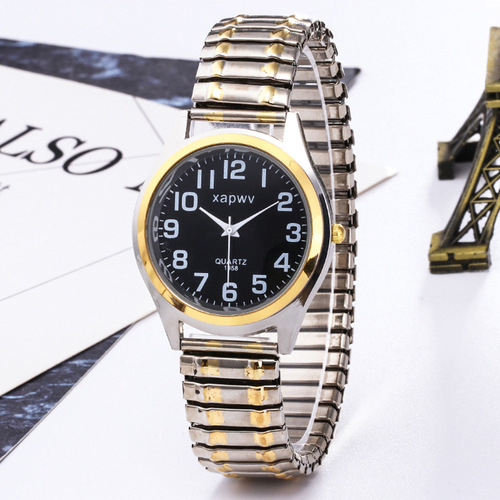 Running volume item number elderly elastic band watch for men, gold interlocking casual classic couple pair, factory direct supply