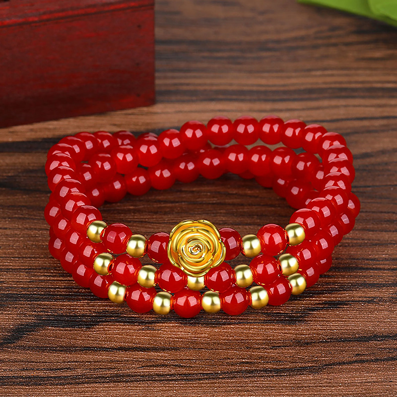 Guldrosarmband 3D hårt guld sandguld Granat flercirkelarmband agat damer modiga onlinebutik presenter_voghion.com