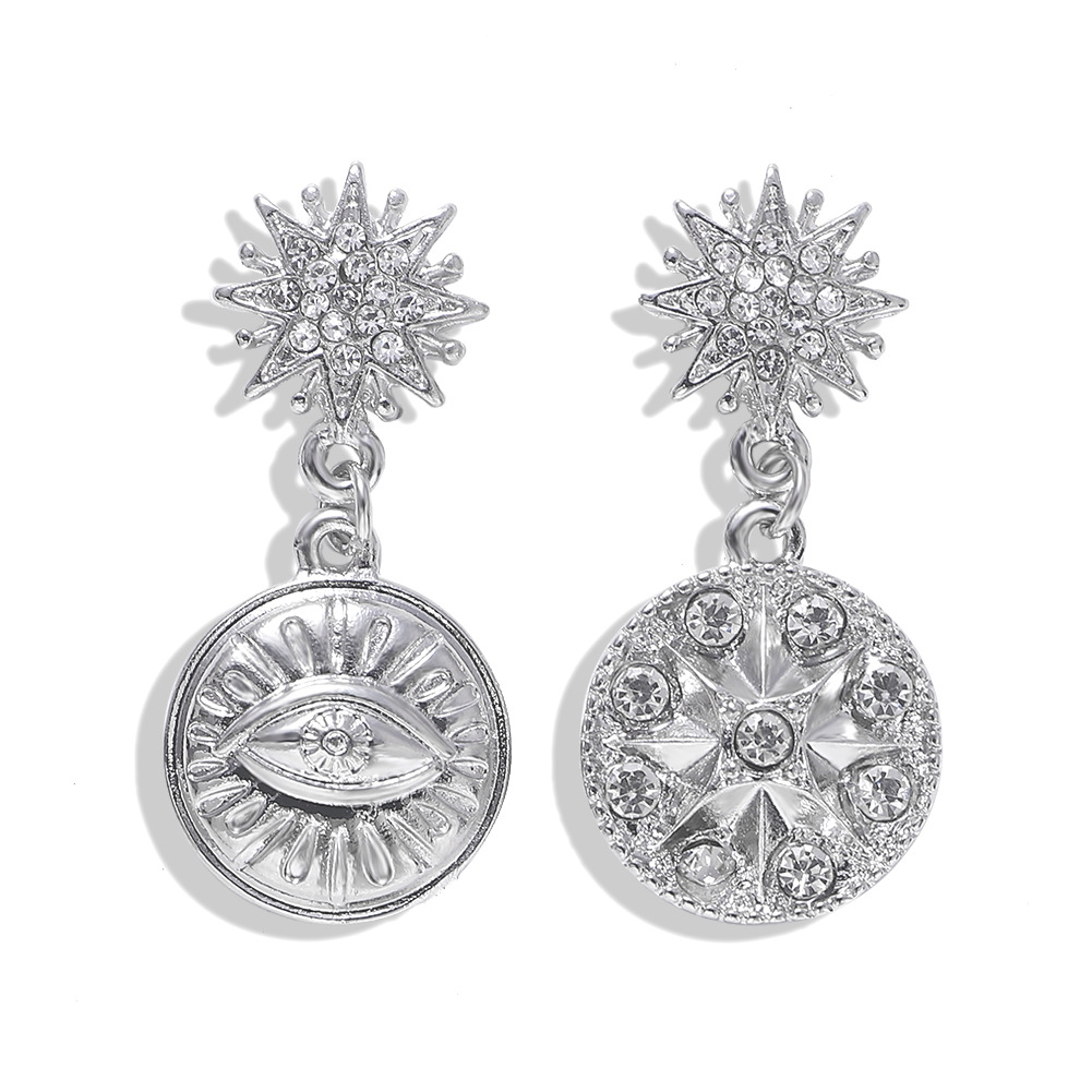 Alloy Diamond Round Asymmetric Earrings Earrings Accessories Textured Earrings display picture 6