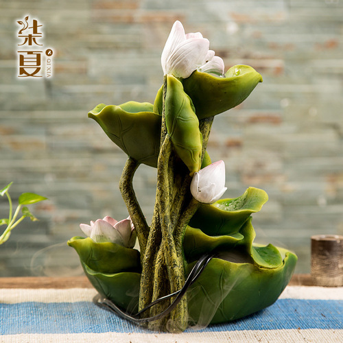 Factory Lotus Leaf Water Flow Creative Small Ornament Feng Shui Living Room Decoration Resin Craft Wholesale Agent