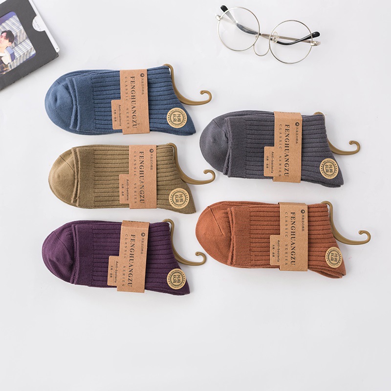 秋冬新款男士純襪子棉休閑中筒襪純色雙針襪子男諸暨襪子廠家批發