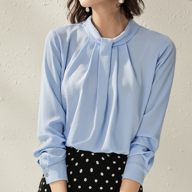 Summer New Fashion Chiffon shirt with small collar long sleeves