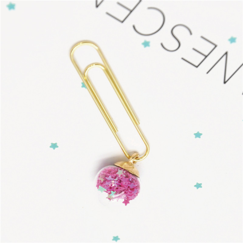 Girl Heart Quicksand Crystal Ball Glass Paper Clip Bookmark Paper Clip 50mm Electroplating Imitation Gold Star Paper Clip
