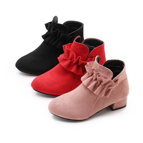 Children's Boots Girls' Boots Autumn and Winter  New Fashion Princess Single Boots Korean Style Plush Girls' Short Boots for Medium and Large Children