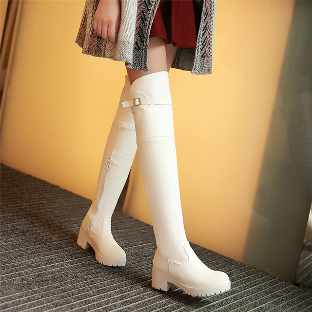 Sexy autumn new boots thick bottom thin elastic boots thick heel knee high boots side zipper round head extra long