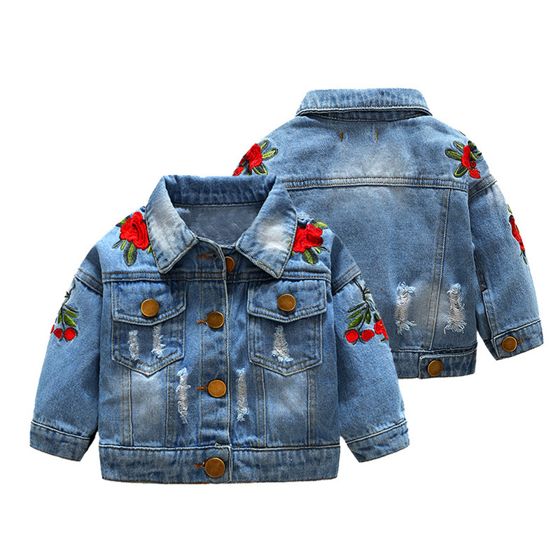 Ropa infantil coreana otoño / invierno 2025, nueva chaqueta de mujer, chaqueta corta de vaqueros con flores, venta caliente transfronteriza