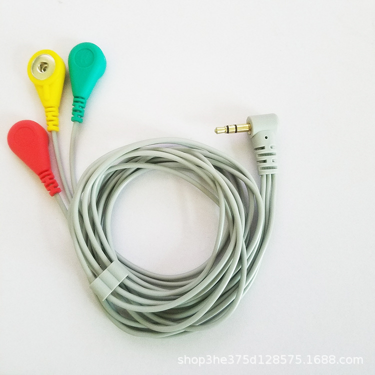 弯头3.5mm三极公头接3导联理疗扣子线ECG snap cable