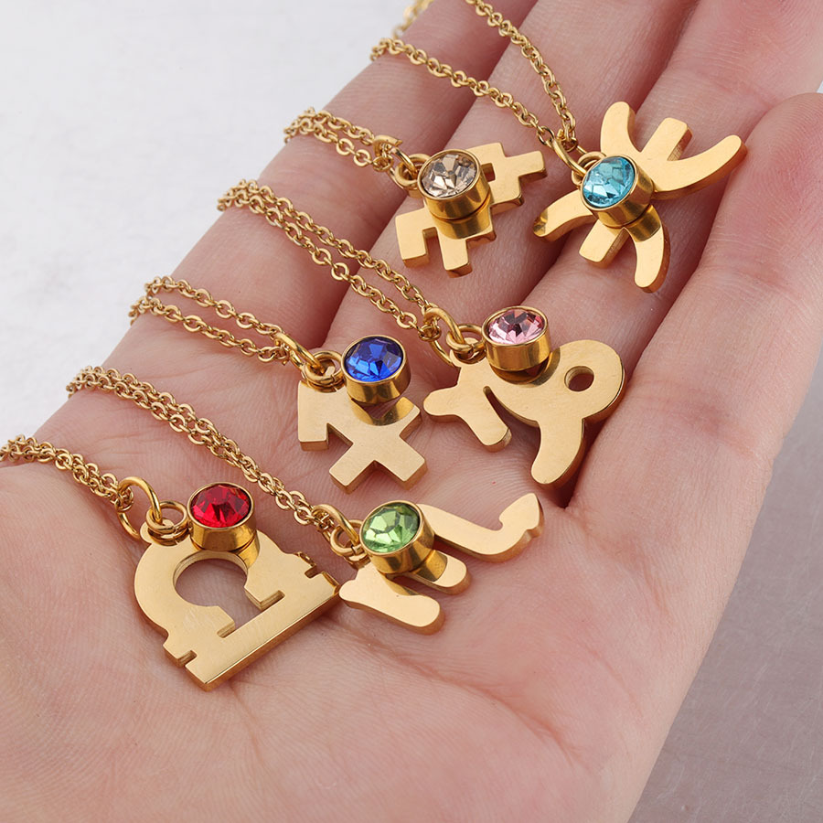 Gold Twelve Constellations Stainless Steel Necklace Lucky Birthstones Necklace display picture 6