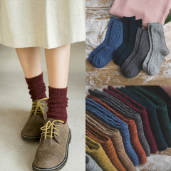 Winter and Spring New Warm Wool Socks, Ribbed Mid-Calf Women's Socks, Double-Needle Wool Socks for Ladies