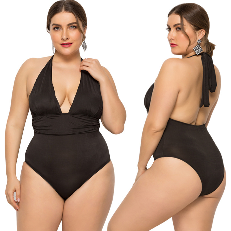 V-neck plus size one-piece swimsuit nihaostyles clothing wholesale NSLM91355