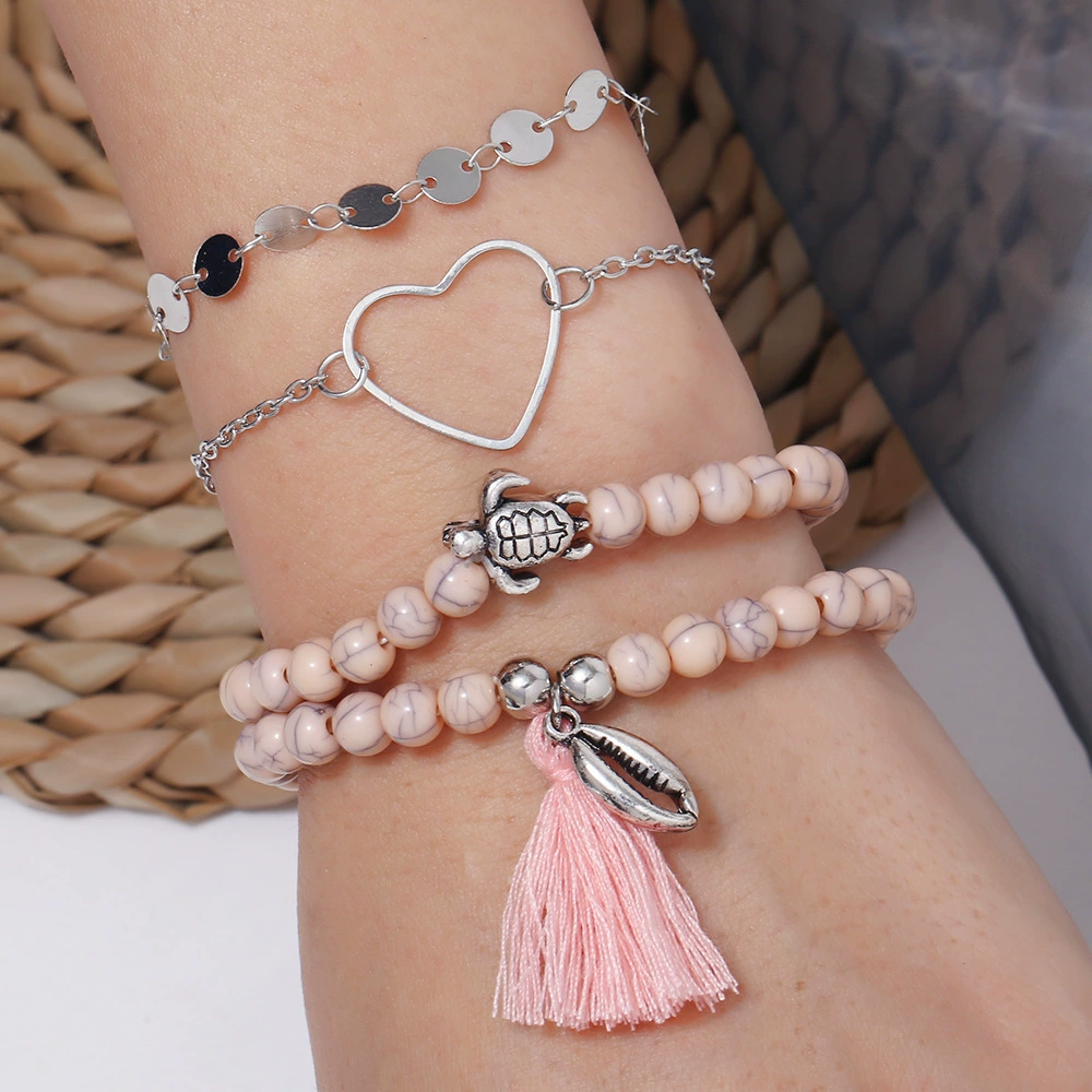 (Cross-border trading), jewelry with tassels, bracelet heart shaped, set, European style, 4 piece set