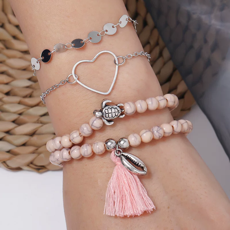 (Cross-border trading), jewelry with tassels, bracelet heart shaped, set, European style, 4 piece set