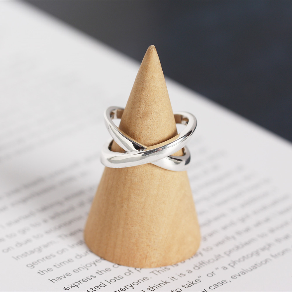 S925 sterling silver ring Korean smooth cross open ring personality joint ring