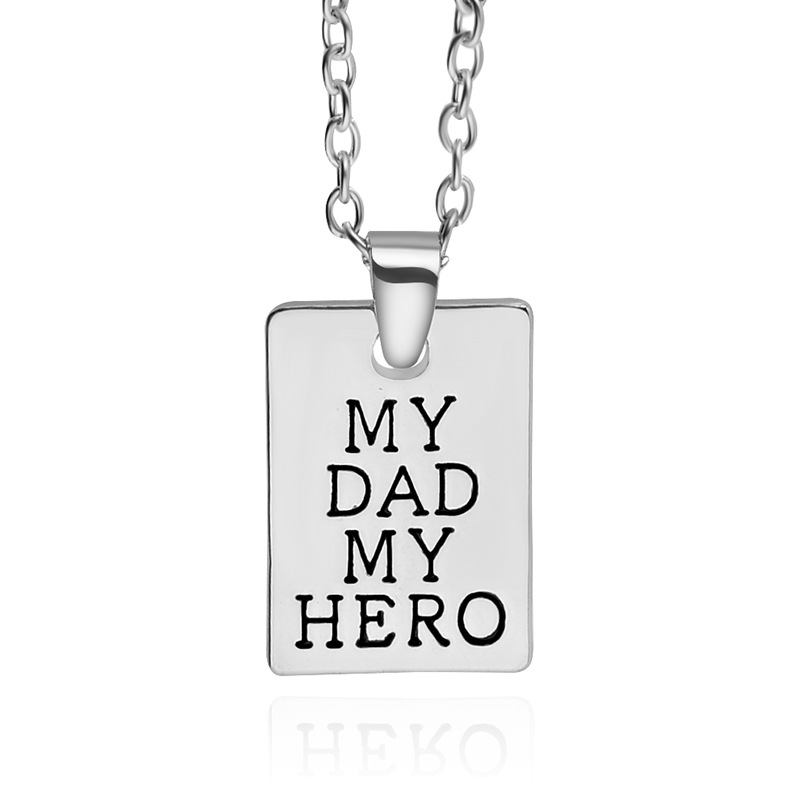 New Geometric Square Pendant Necklace Father's Day Necklace Dad Hero Tag Necklace Wholesale Nihaojewelry display picture 8