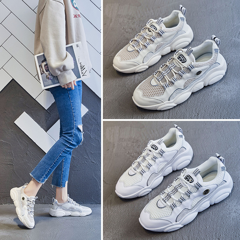 2019春季新款单鞋休闲网红小白鞋百搭舒适老爹鞋女平底低帮小熊鞋