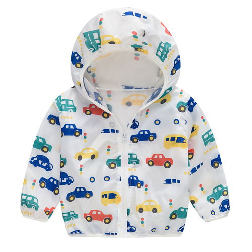 New children's sun protection clothing for boys and girls, hooded outdoor air-conditioned shirt for boys and girls, breathable jacket with storage bag