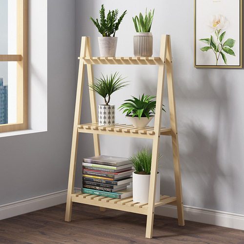 Manufacturer pastoral solid wood white flower stand floor-standing three-layer storage rack folding multi-layer storage rack living room shoe rack wholesale