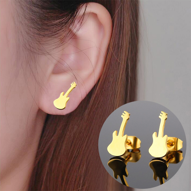 Women's Fashion Violin Stainless Steel No Inlaid Ear Studs Stainless Steel Earrings display picture 1