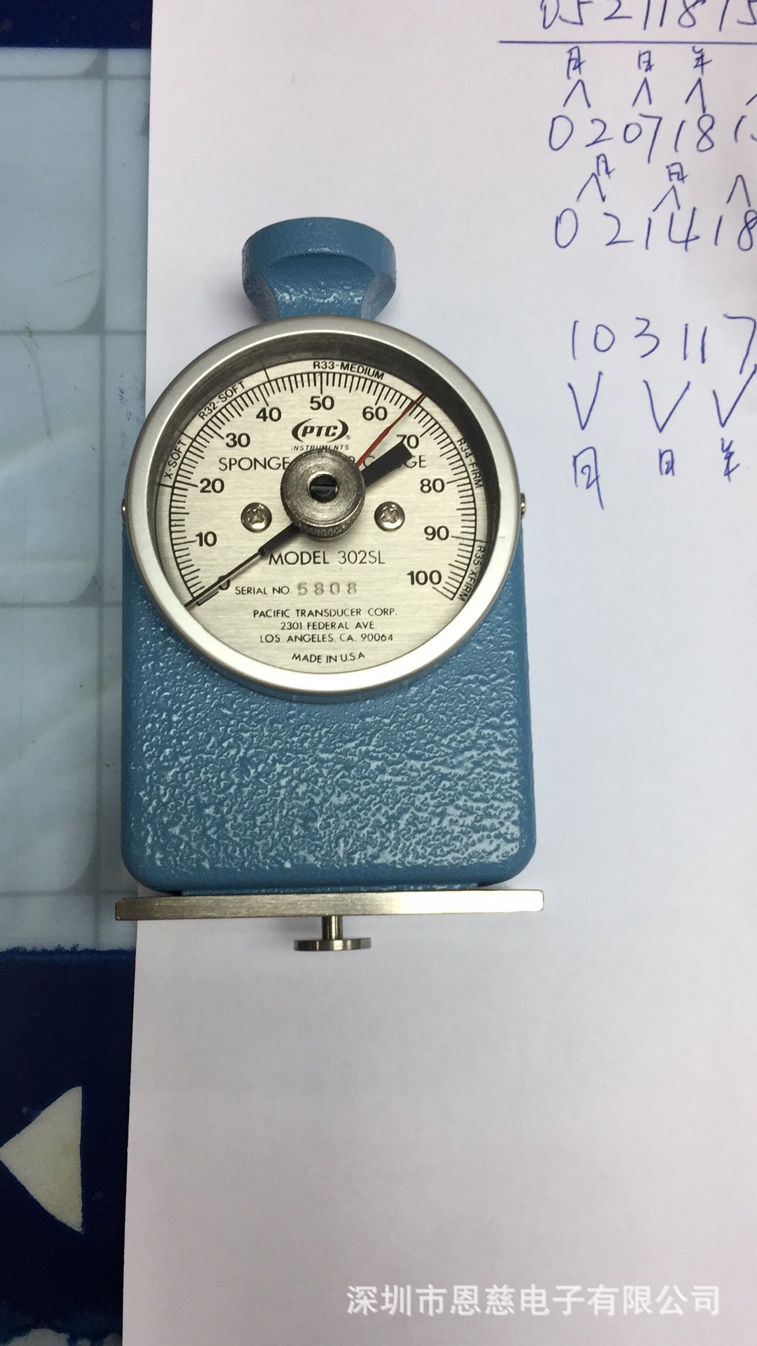 指针式海绵硬度计美国PTC302SL面团橡胶泡泡棉硬度计果冻硬度计