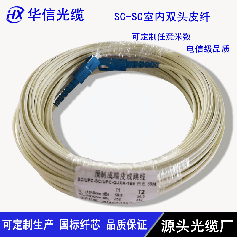 预制成端皮线跳线60米 室内双钢丝皮线 成品皮线光缆电信级长飞纤