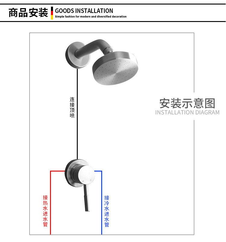 Concealed wall-mounted shower head set, stainless steel brushed gold shower head, simple LA2004 undefined