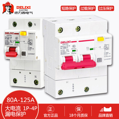 德力西大功率DZ47LE-125漏电保护器1/2/3P+N漏保100a空开断路器