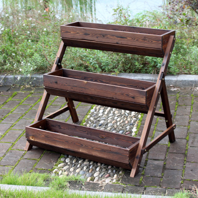 木制多层花槽肉肉绿植花盆花器户外花几碳化实木三层阶梯室内花架