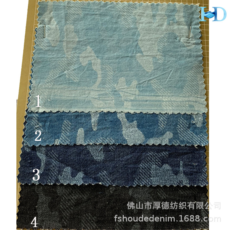 批发春夏秋薄料印花牛仔布料衬衫裤装牛仔印花迷彩花型面料157克