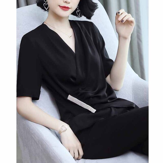 new slim waist V-collar short-sleeved chiffon shirt fashionable 