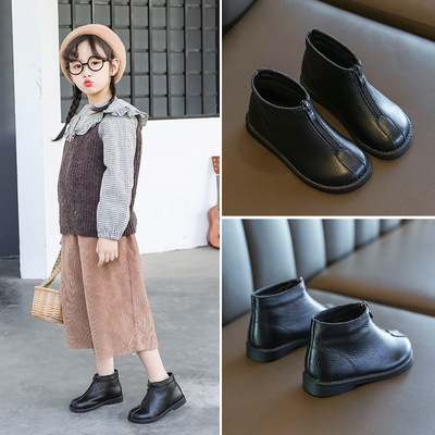 2020 Autumn and winter new pattern genuine leather girl Cotton-padded shoes children Single boots baby Single boots Plush Riding boots One piece On behalf of