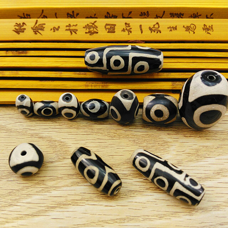 Black agate three-eyed nine-eye beads three eye heavenly agate DIY bracelet bead bead accessories