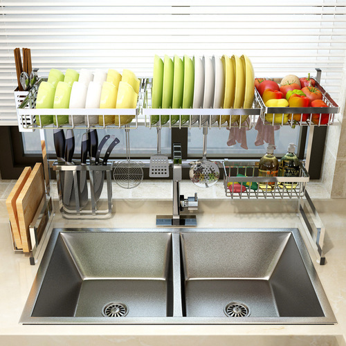 Stainless steel kitchen rack sink sink bowl plate rack drain dish rack knife, fork and chopstick storage