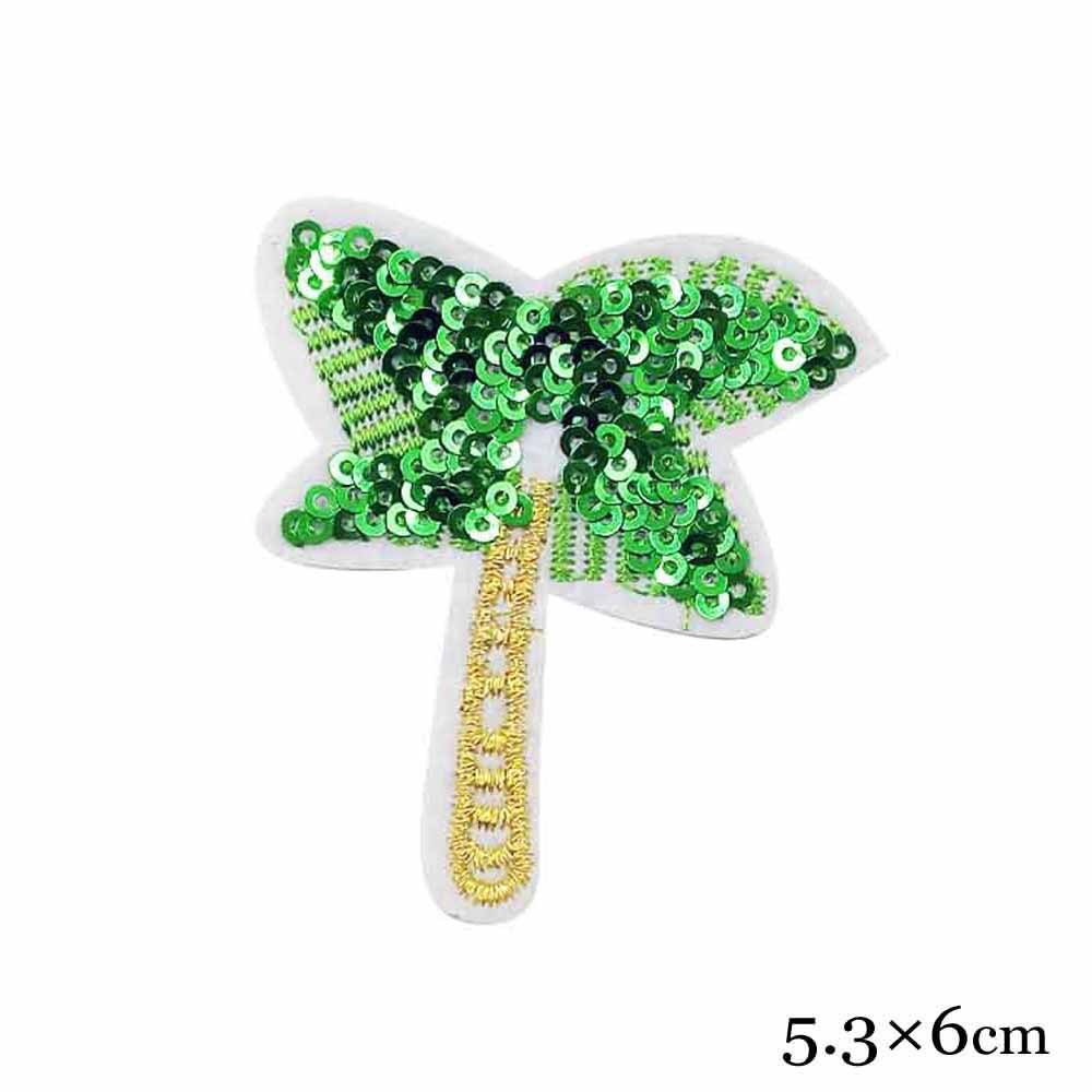 刺绣厂家订制 金线椰子树珠片绣花布贴章标 服装手袋包包装饰辅料