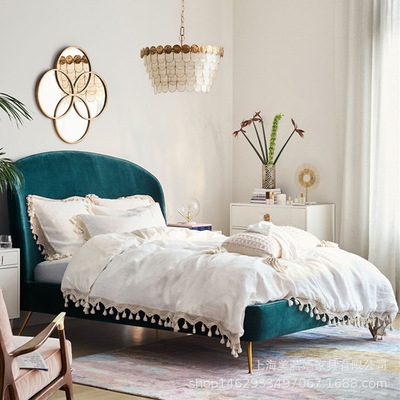 网红款ins风布艺床小美式主卧婚床北欧现代轻奢床民宿双人床1.5米