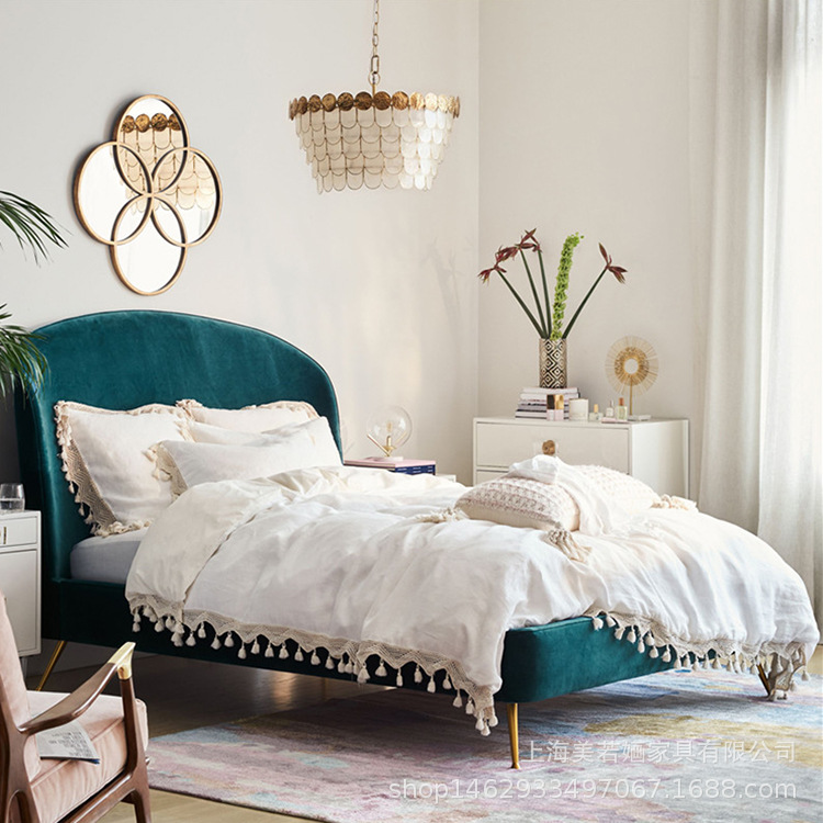 网红款ins风布艺床小美式主卧婚床北欧现代轻奢床民宿双人床1.5米