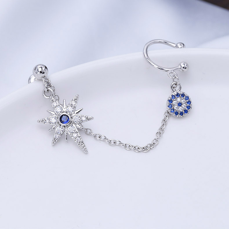 2021 Nouvelle Femelle Boucles D'oreilles Tout-en-un Double Usage Mi En Forme De Zircon Simple Et Élégant Boucles D'oreilles Oeil De Diable Oreille Clip display picture 15