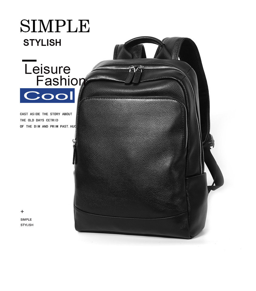 Ba lô nam da bò thật lớp đầu cỡ lớn 41×28×12 cm, ngăn laptop 14 inch chống nước — Màu đen chi tiết 2